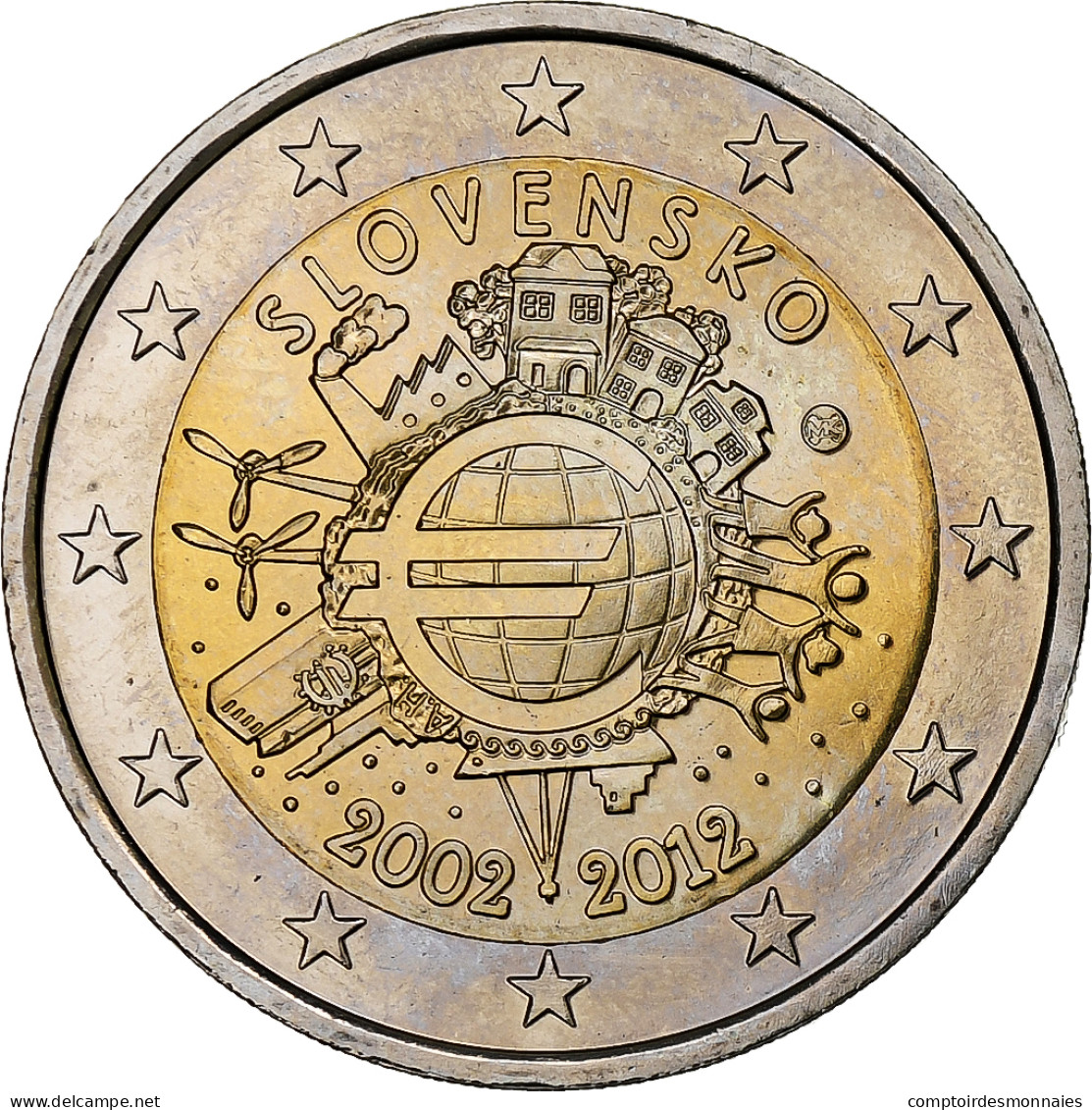 Slovaquie, 2 Euro, 10 Ans De L'Euro, 2012, Kremnica, SPL, Bimétallique, KM:120 - Slovaquie