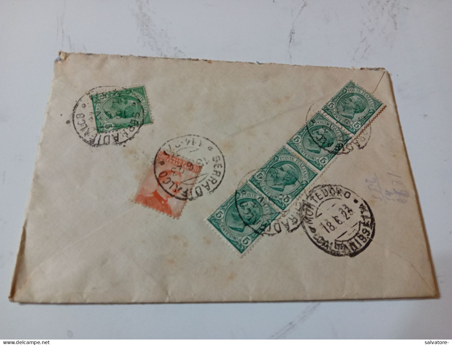 LETTERA CON 5 FRANCOBOLLI REGNO TASSATA CON SEGNATASSE LURE 10- 1923 - Segnatasse