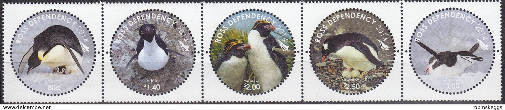 ROSS DEP. 2014 Penguins Of Antarctica, Set Of 5 In Strip MNH - Pingouins & Manchots