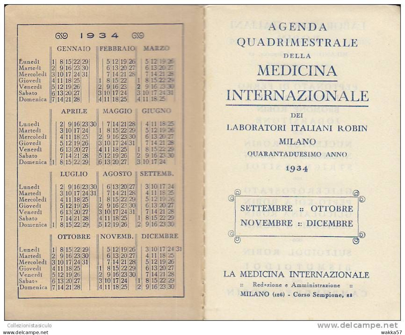 C-0798- Tre Agendine Quadrimestrali Laboratori Robin Farmaceutici - Milano 1934/1935 - Petit Format : 1921-40