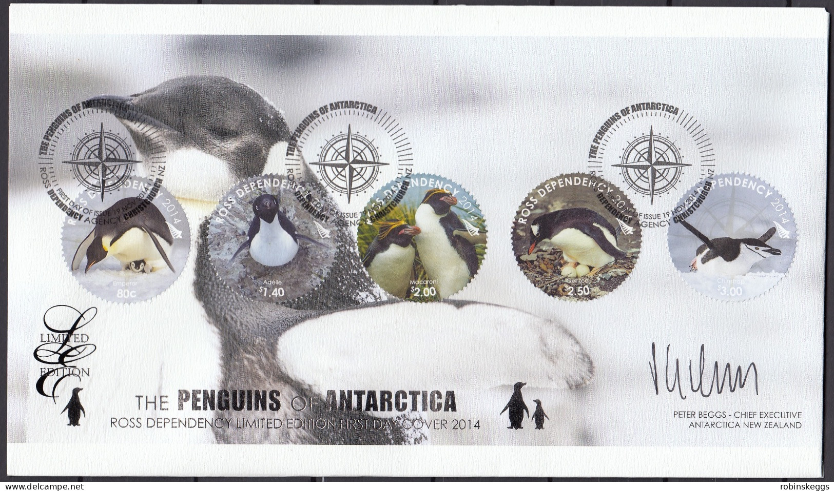 ROSS DEP. 2014 Penguins Of Antarctica, Limited Edition FDC - Pinguïns & Vetganzen