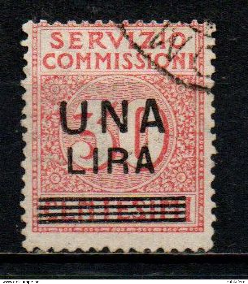 ITALIA REGNO - 1925 - CIFRA IN UN CERCHIO SOVRASTAMPATO - SERIVZIO COMMISSIONI - 1 LIRA SU 30 CENT. - USATO - Taxe