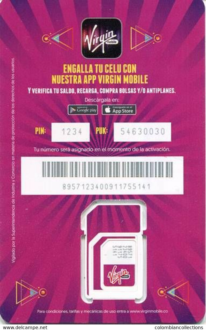 Lote TT235, Colombia, Tarjeta Telefonica, Phone Card, SIM Card, Virgin, Aguila - Kolumbien