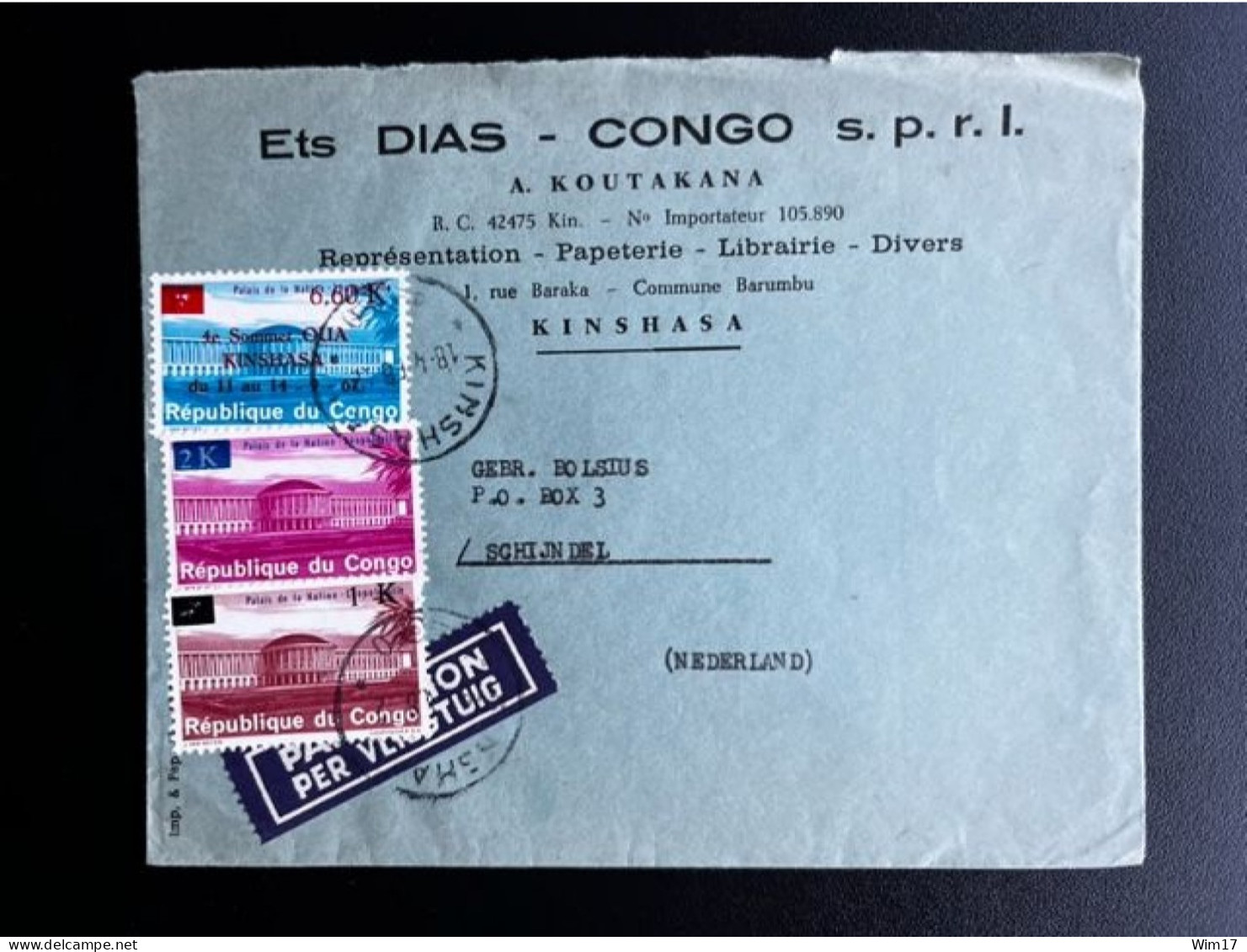 CONGO KINSHASA 1968 AIR MAIL LETTER KINSHASA TO SCHIJNDEL 18-04-1968 - Briefe U. Dokumente