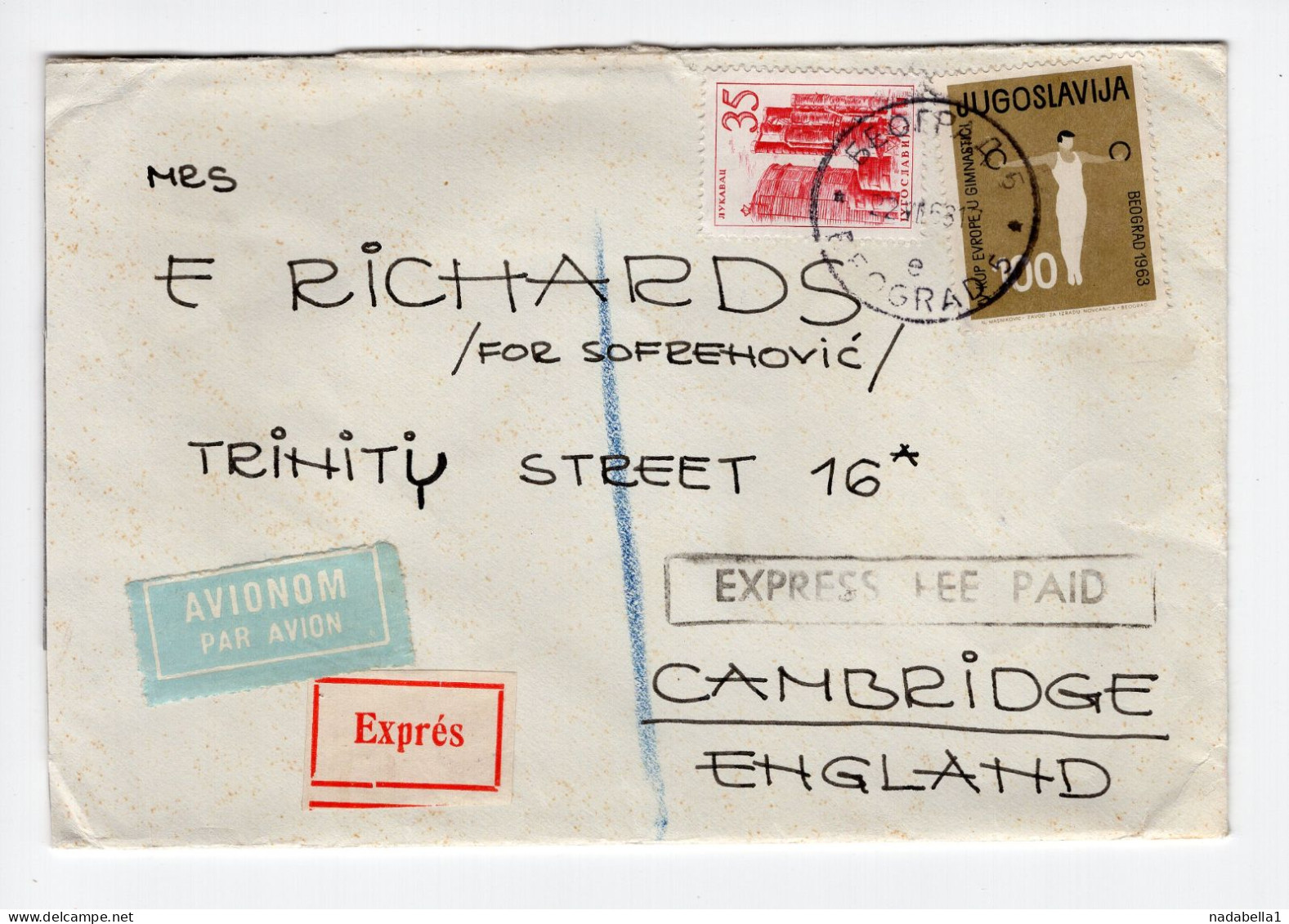 1963. YUGOSLAVIA,SERBIA,BELGRADE AIRMAIL EXPRESS COVER TO GREAT BRITAIN,CAMBRIDGE - Luftpost