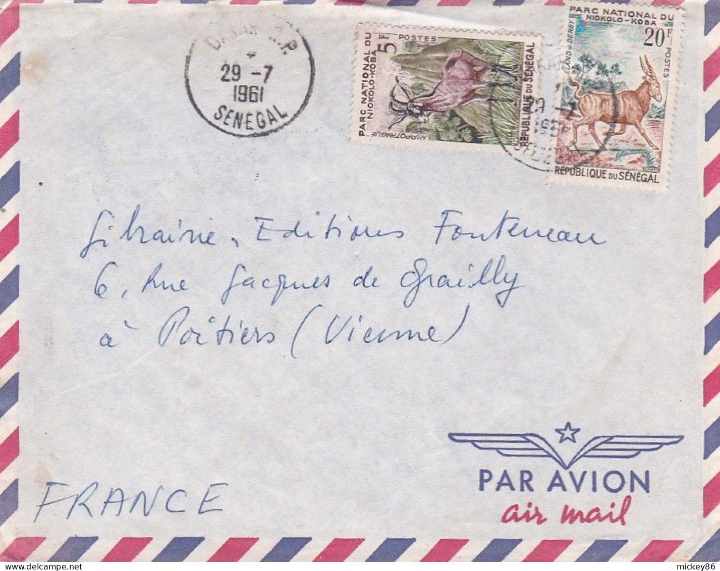 SENEGAL--1961 - Lettre DAKAR RP   Pour POITIERS-86 (France) ..timbres Animaux  Sur Lettre...cachet - Senegal (1960-...)