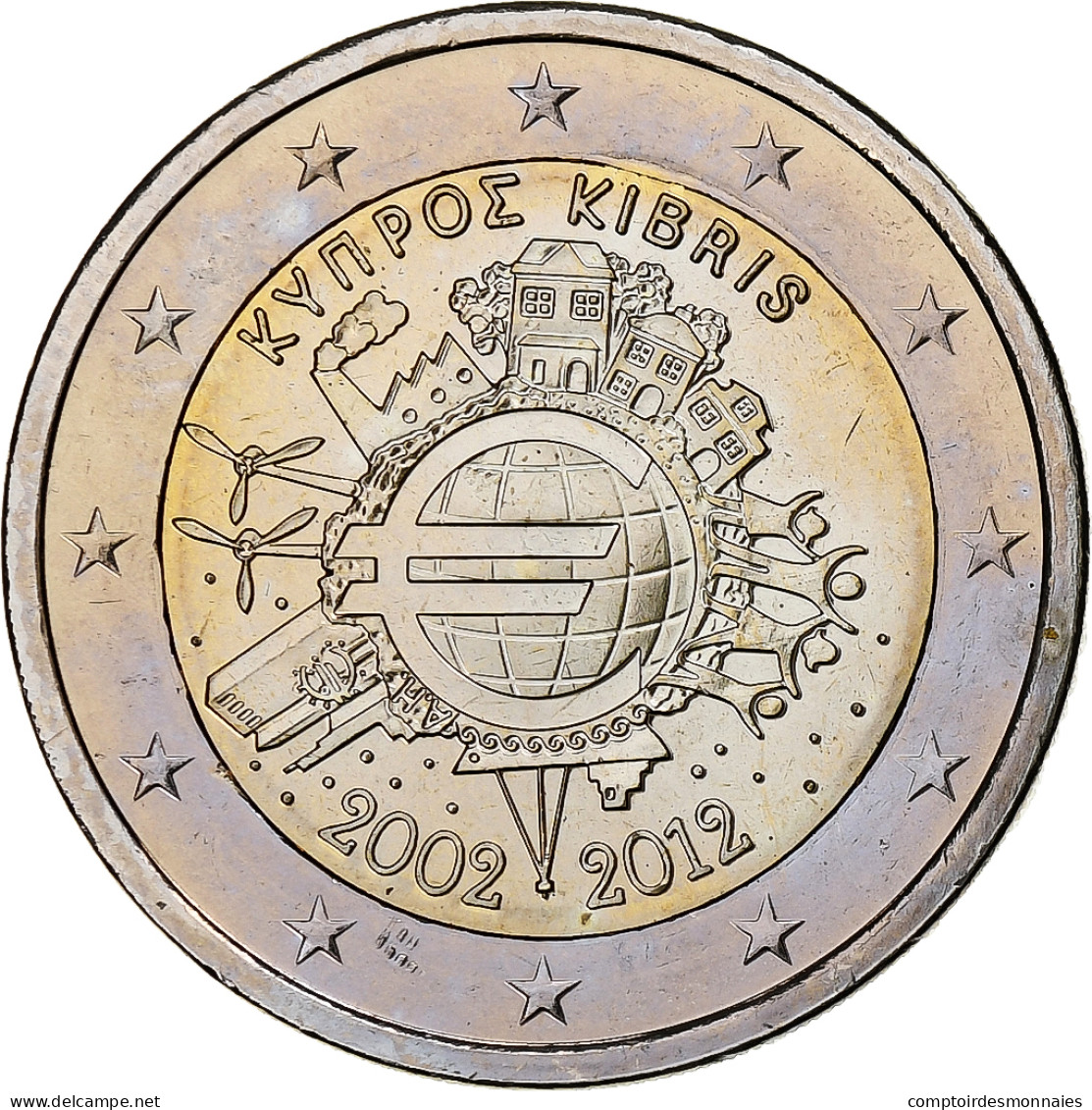 Chypre, 2 Euro, 10 Ans De L'Euro, 2012, SPL, Bimétallique - Cyprus