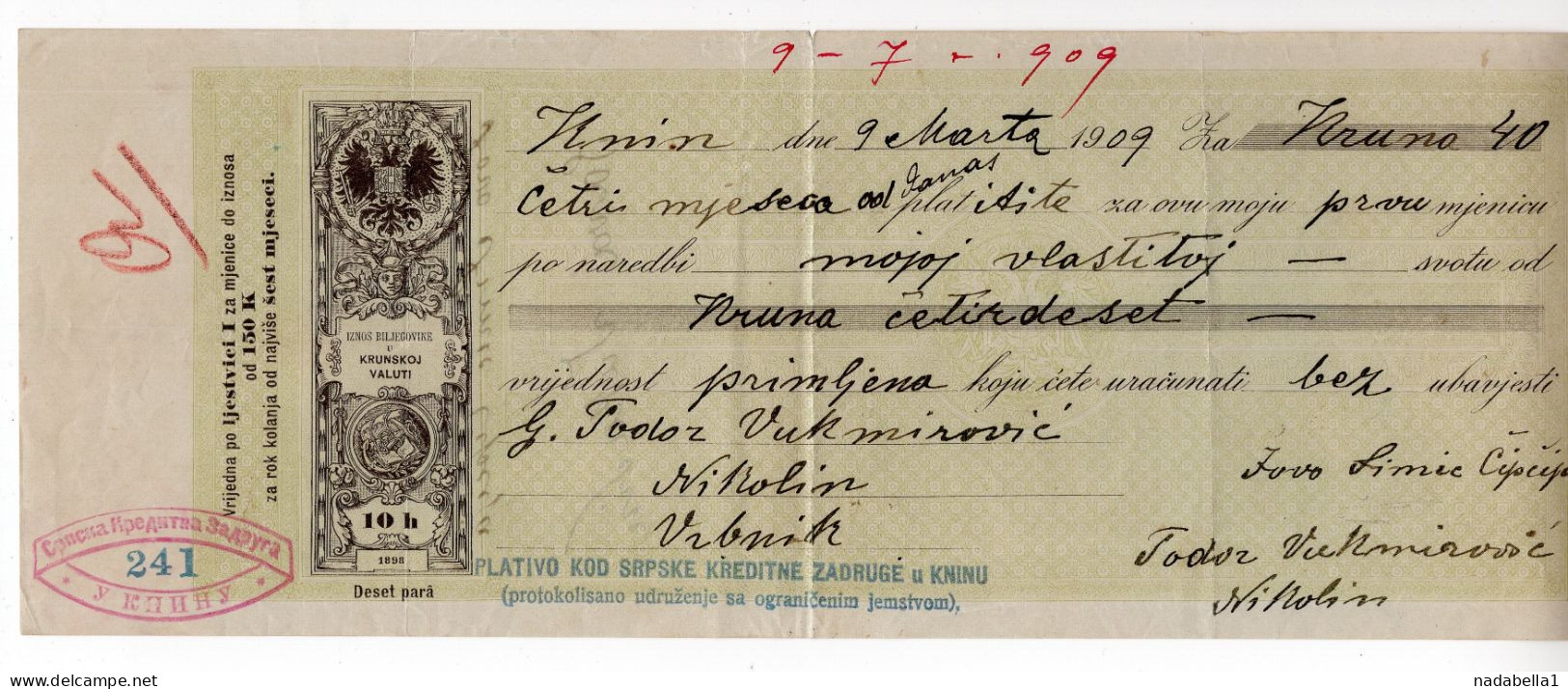 1909. AUSTRIA,CROATIA,KNIN,CHEQUE BY SERBIAN CREDIT BANK - Österreich