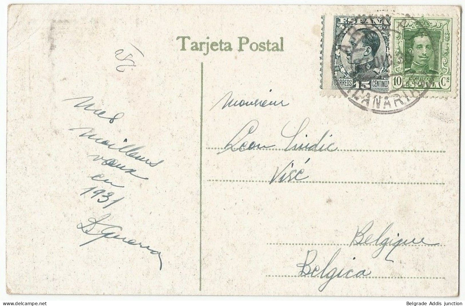 Spain España Error Stamp Xith Shifted Perforation Used On Postcard 1930 Gran Canaria Las Palmas - Plaatfouten & Curiosa