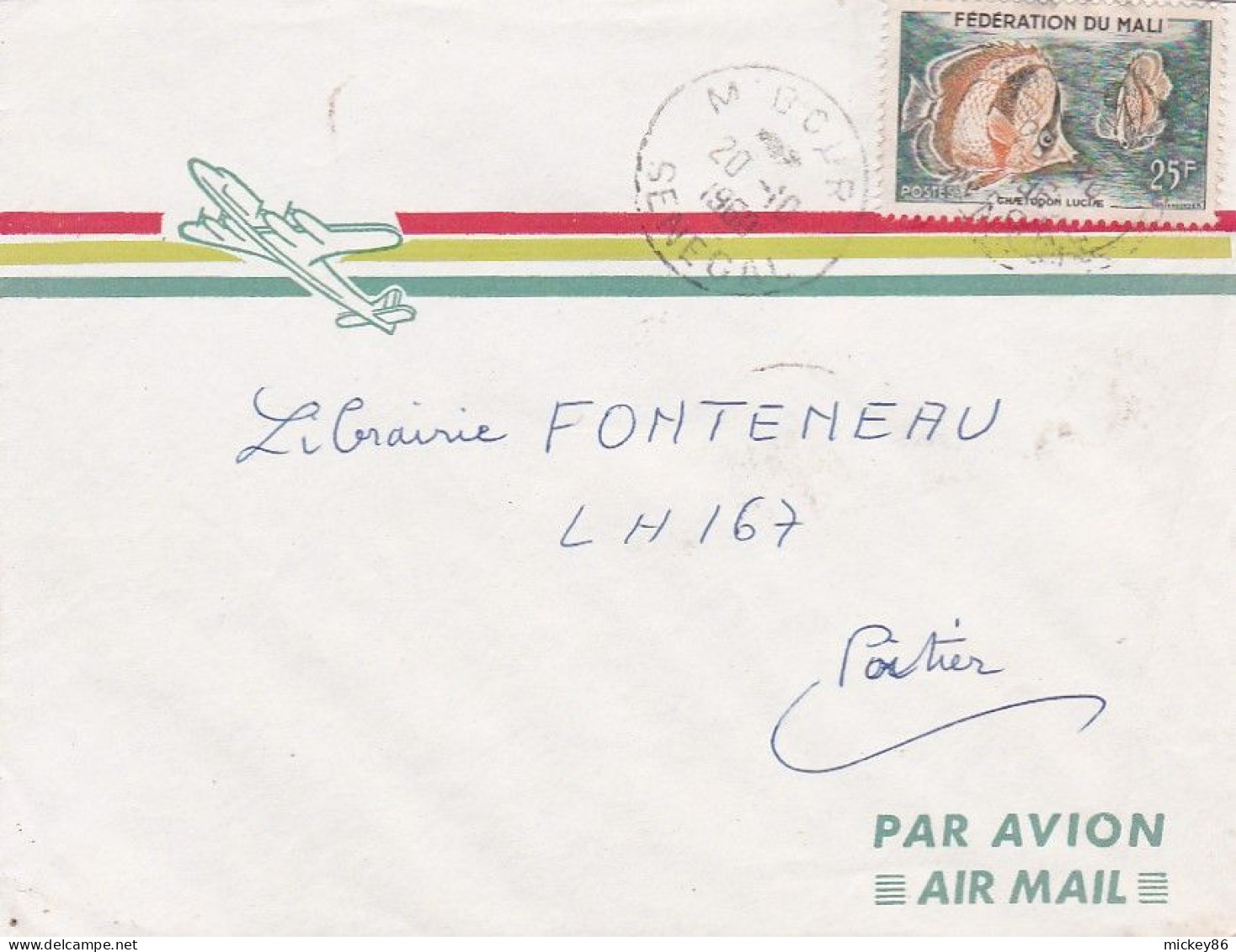 Fédération Du MALI --1960 - Lettre M'BOUR  Pour POITIERS-86 (France) Timbre  Poisson  Seul Sur Lettre..cachet - Malí (1959-...)