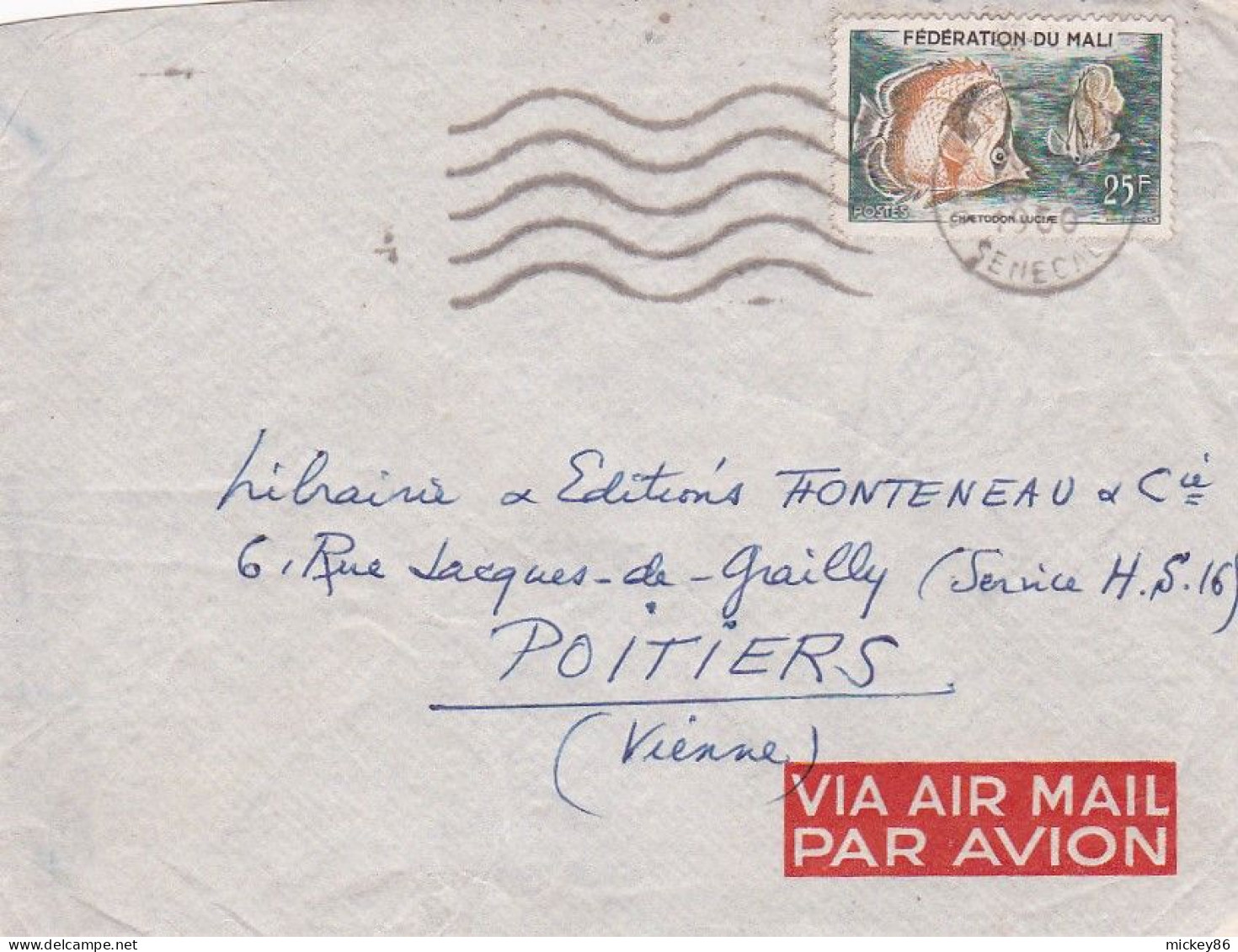 Fédération Du MALI --1960 - Lettre DAKAR  Pour POITIERS-86 (France) Timbre Seul  Poisson Sur Lettre..cachet - Mali (1959-...)