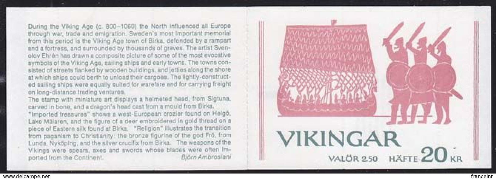 SWEDEN(1990) Vikings. Ship. Booklet Of 8 Stamps. Scott No 1808a. - Blocks & Sheetlets