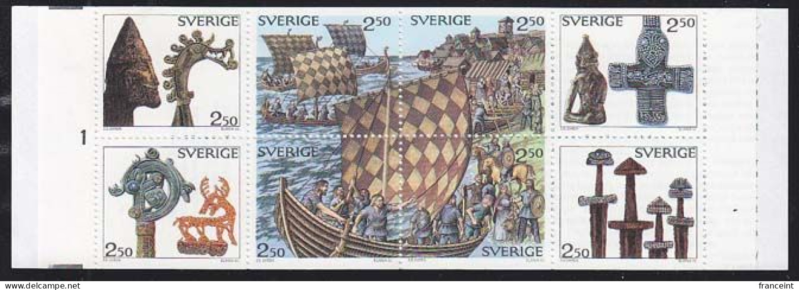 SWEDEN(1990) Vikings. Ship. Booklet Of 8 Stamps. Scott No 1808a. - Blokken & Velletjes