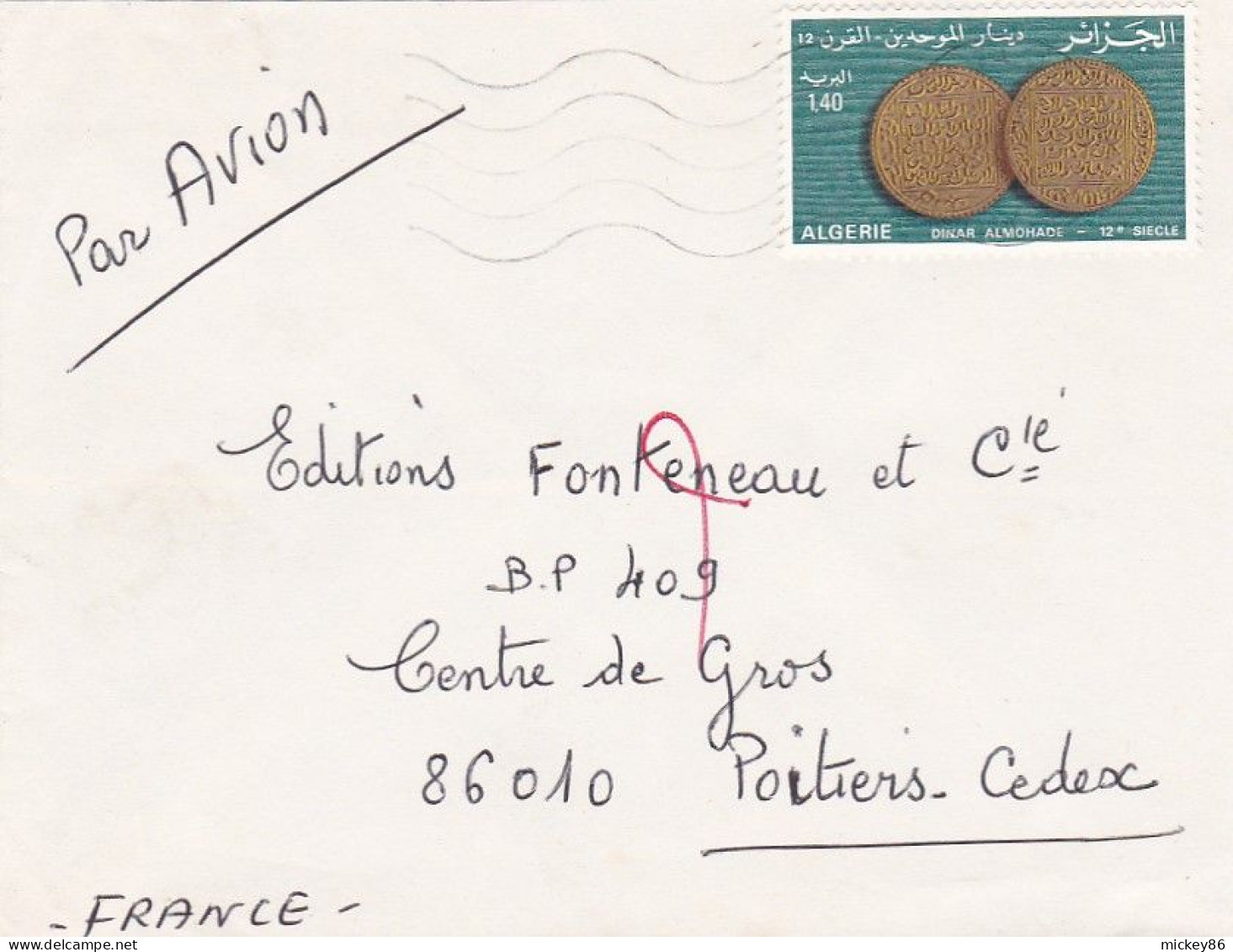 Algérie --- Lettre BLIDA  Pour POITIERS-86 (France).... Timbre (monnaie) Seul  Sur Lettre....... - Algeria (1962-...)