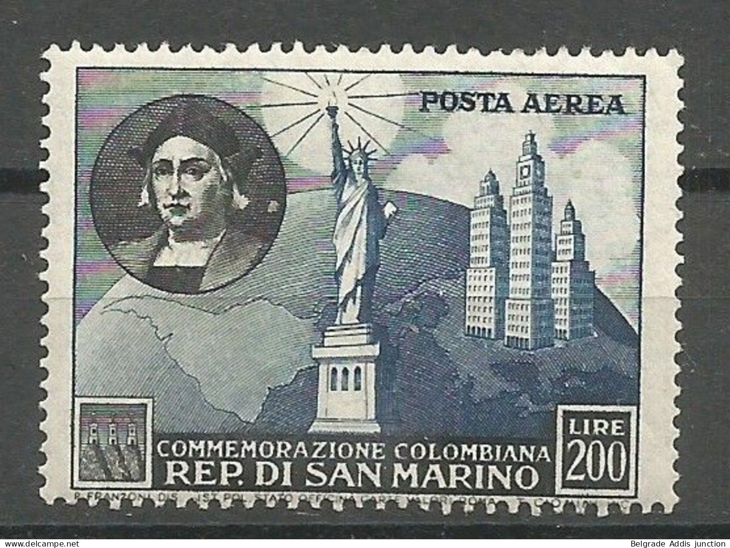 San Marino Air Mail Aerea Mi.475 MNH / ** 1952 Columbus - Poste Aérienne