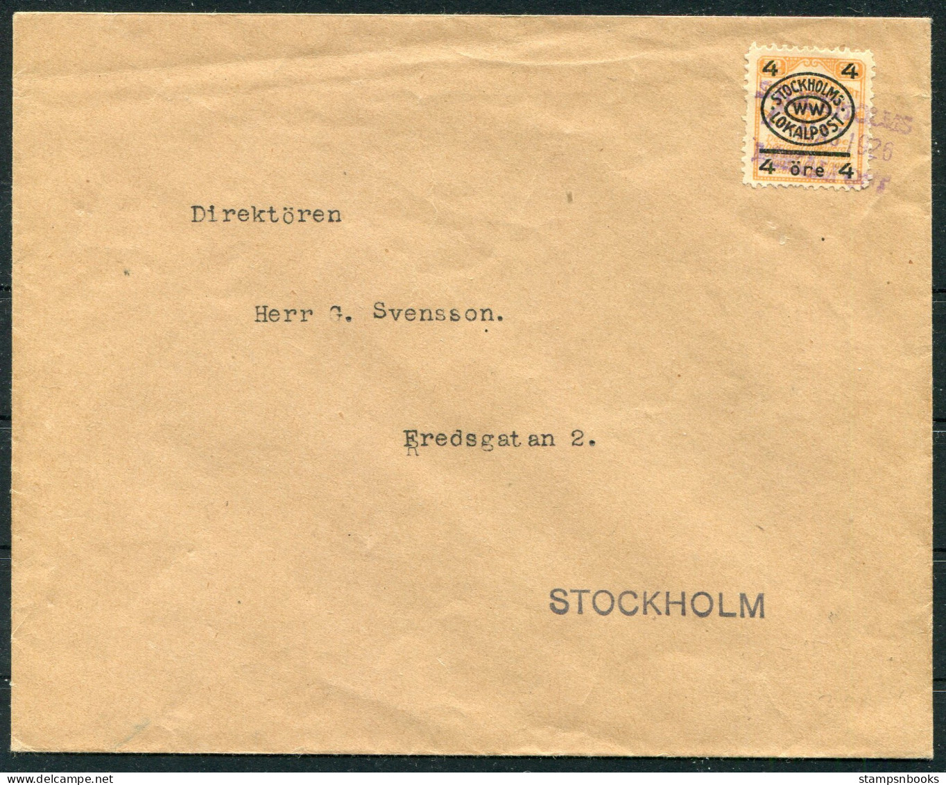 1920 Sweden Stockholm Stadspost Local Post Cover - Local Post Stamps