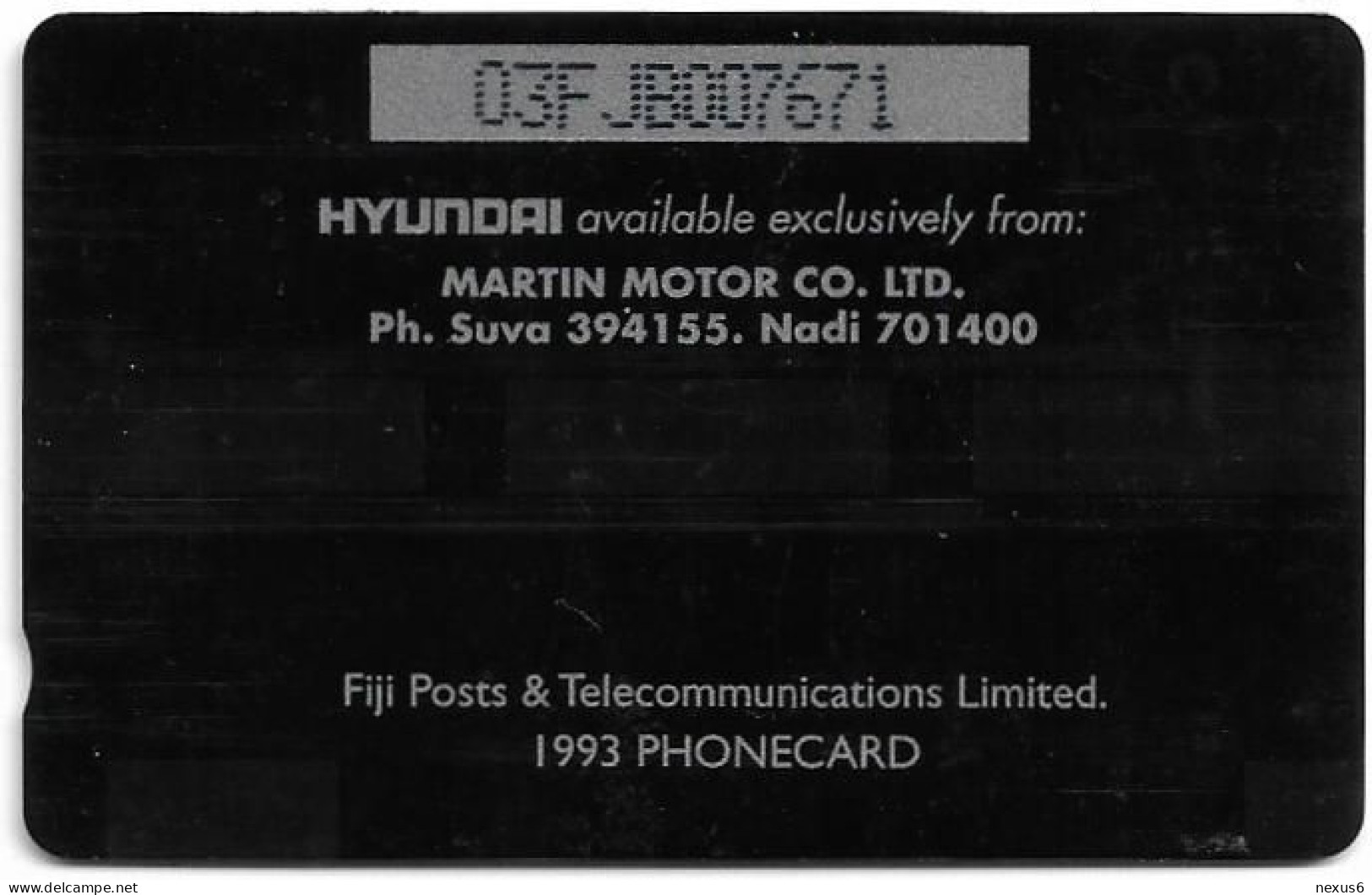 Fiji - Tel. Fiji - Martin Motor Co. - Hyundai Scoupe (Cn. On Silver Stripe) - 03FJB - 1993, 2$, Used - Fidschi