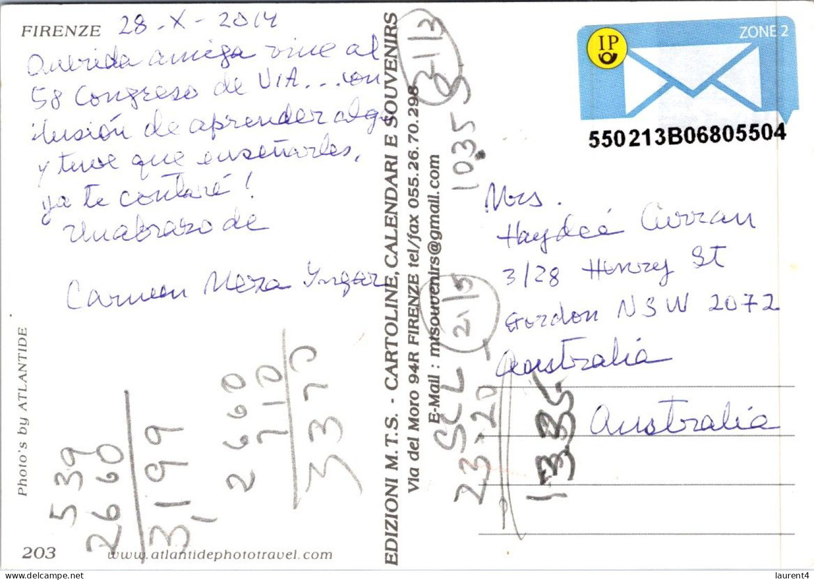 16-12-2023 (2 W 18) Italy - (posted From Italy To Australia With Zone 2 IP Post Special Stamp) - Firenze Cathedral - Kirchen U. Kathedralen