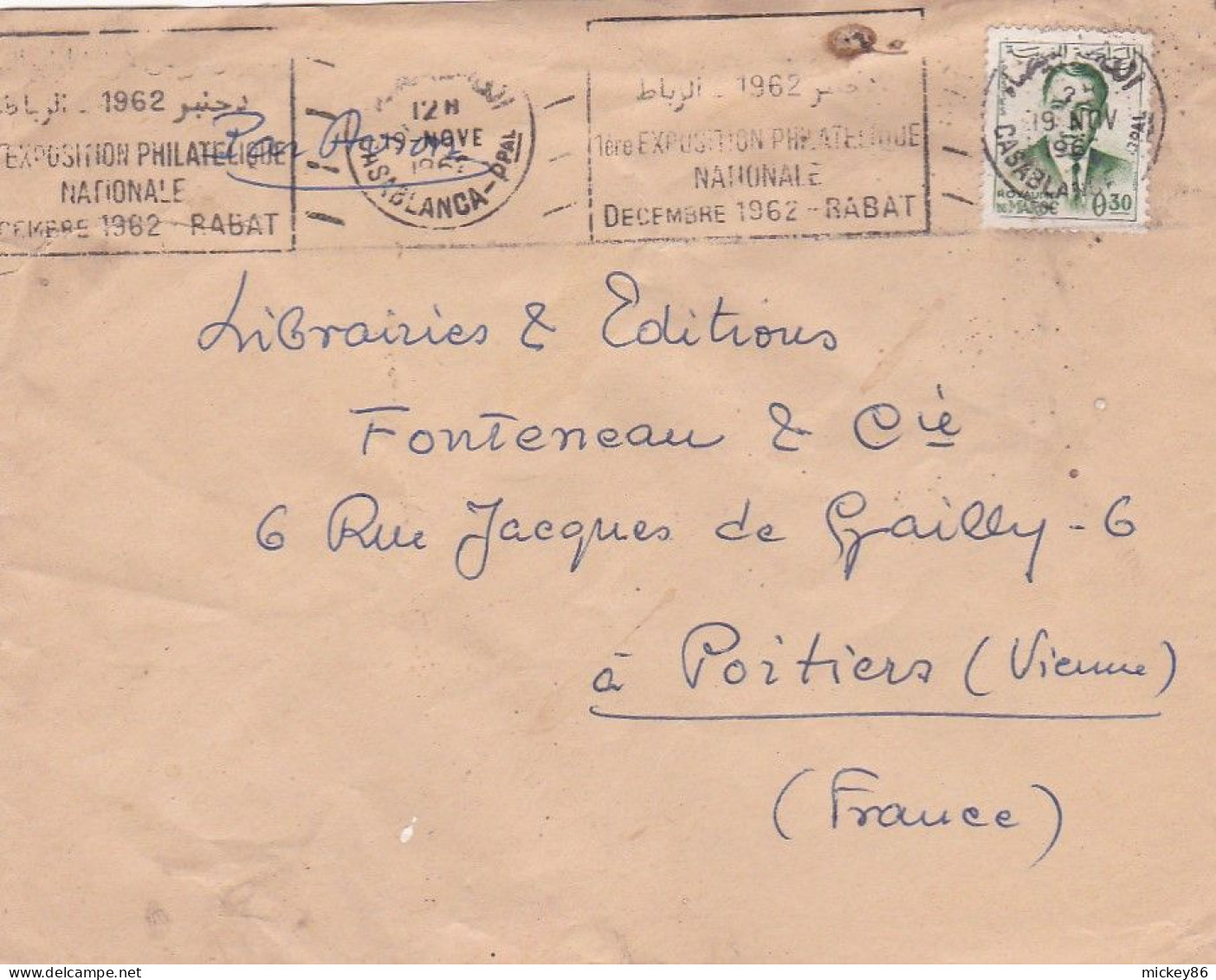Maroc --1962-- Lettre  CASABLANCA  Pour POITIERS-86 (France)....timbre Seul Sur Lettre..cachet EXPO Phil.. Rabat. - Marokko (1956-...)