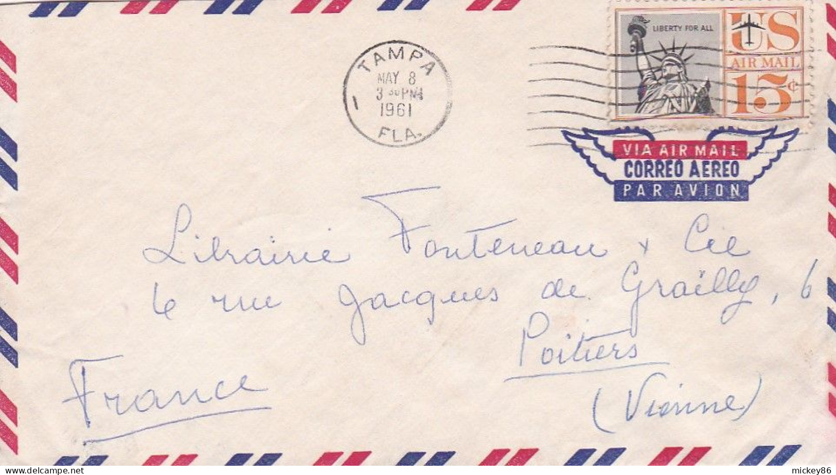Etats-Unis--1961 - Lettre TAMPA (Fla) Pour POITIERS-86 (France)....timbre Seul Sur Lettre.....cachet - Covers & Documents