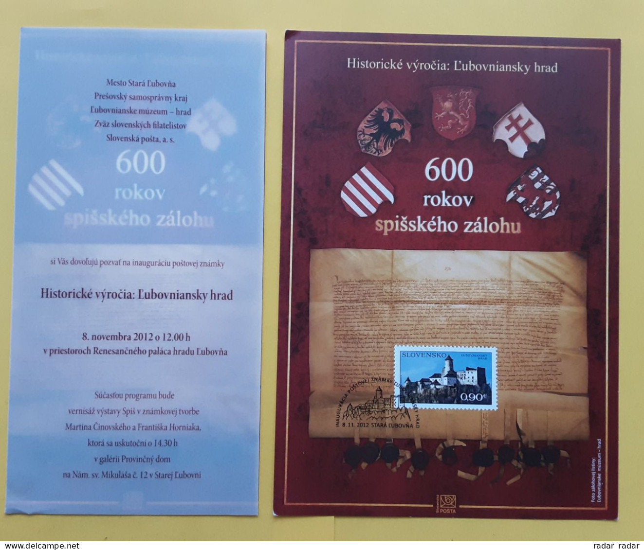 2012 Slovakia Stara Lubovna Castle Hrad Stamp Inauguration Commemorative Sheet And Official Invitation To The Event - Unused Stamps