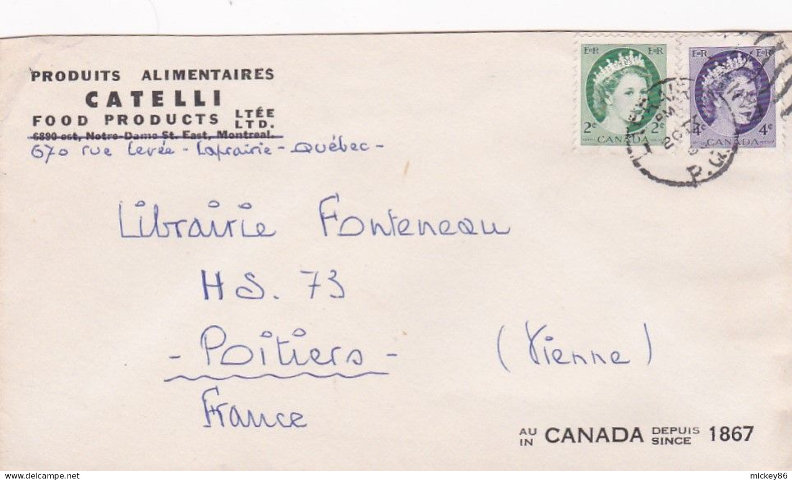 Canada --1960 - Lettre LAPRAIRIE  Pour POITIERS-86 (France)....timbres  Sur Lettre.....cachet   20-09-60 - Brieven En Documenten