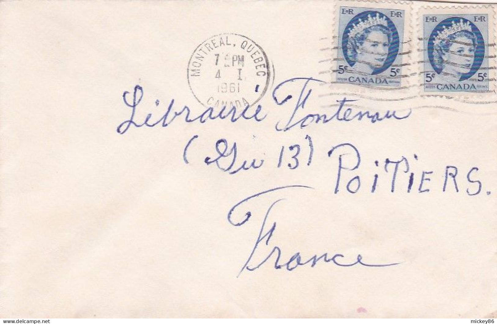 Canada --1961 - Lettre MONTREAL  Pour POITIERS-86 (France)....timbres  Sur Lettre.....cachet   4-1-61 - Brieven En Documenten