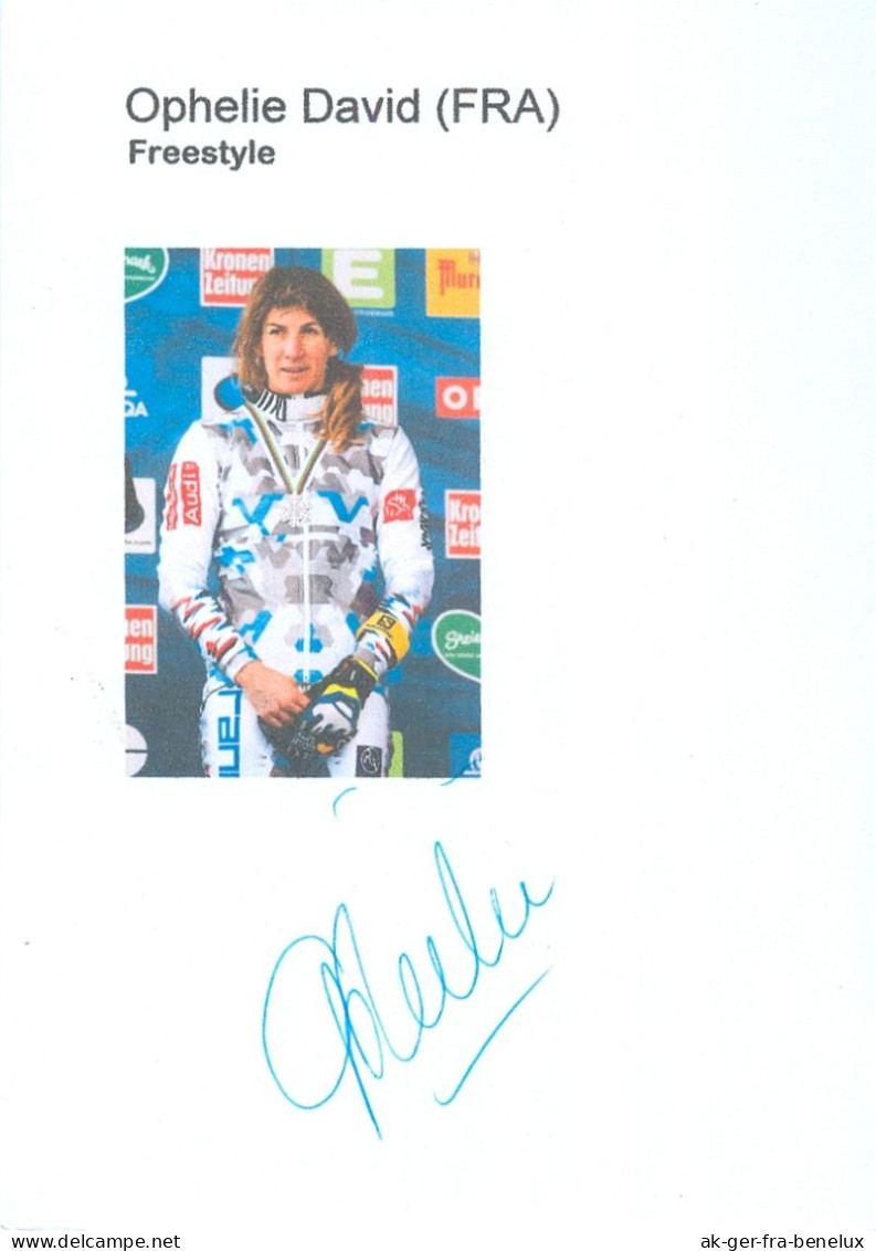 Autogramm AK Freestyle Skicross Ophélie David Ofelia Rácz Cucq Weltmeisterin Olympia Frankreich France French Olympia - Autographes