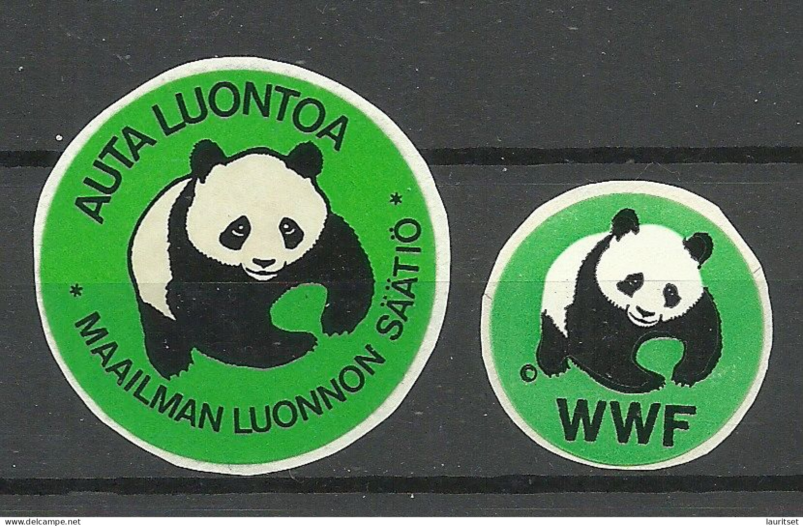 Finland - 2 Propaganda Stickers Aufkleber, Panda Bear, Unused Natur- Und Tierschutz Werbung WWF - Erinnophilie