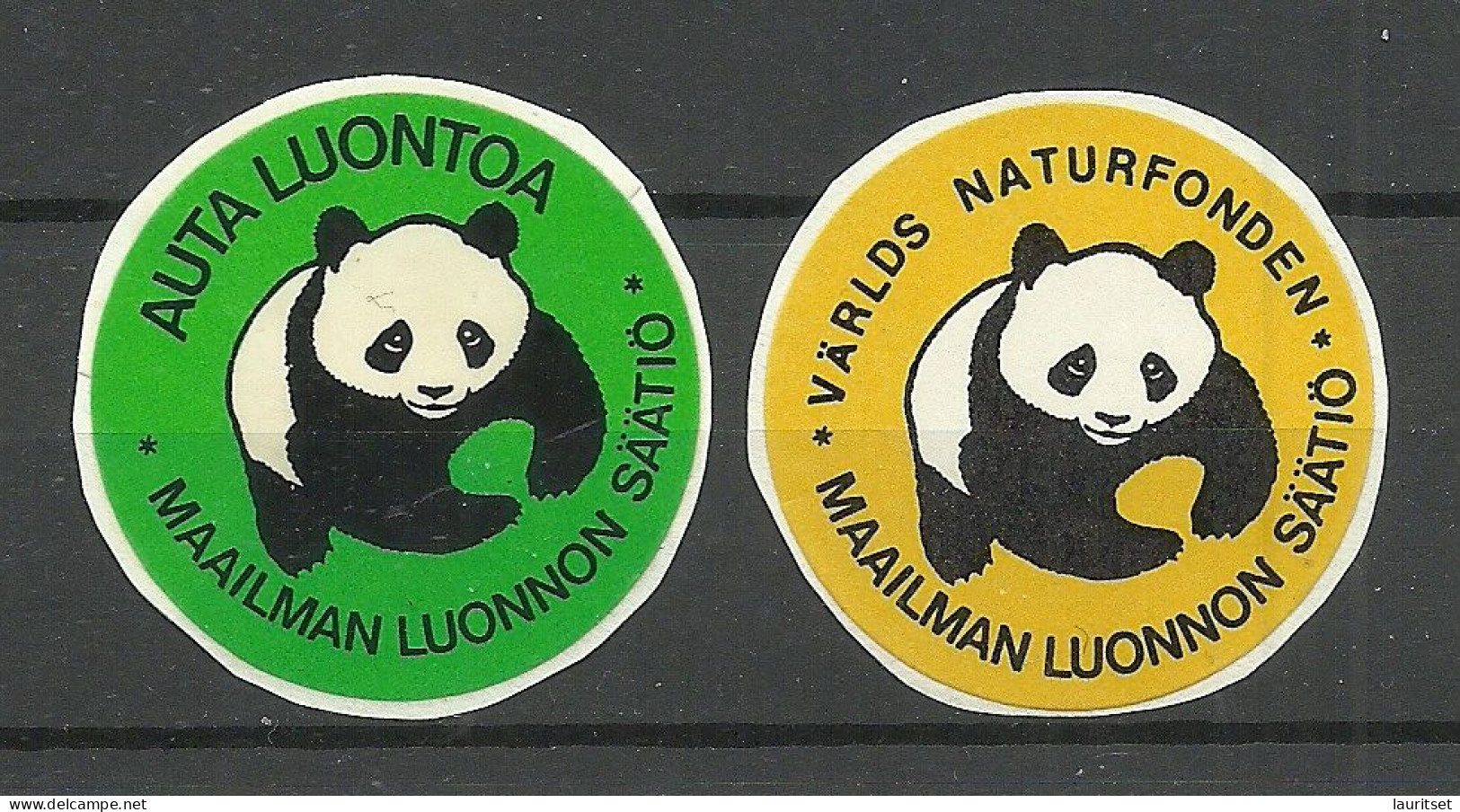 Finland - 2 Propaganda Stickers Aufkleber, Panda Bear, Unused Natur- Und Tierschutz Werbung WWF - Erinnophilie