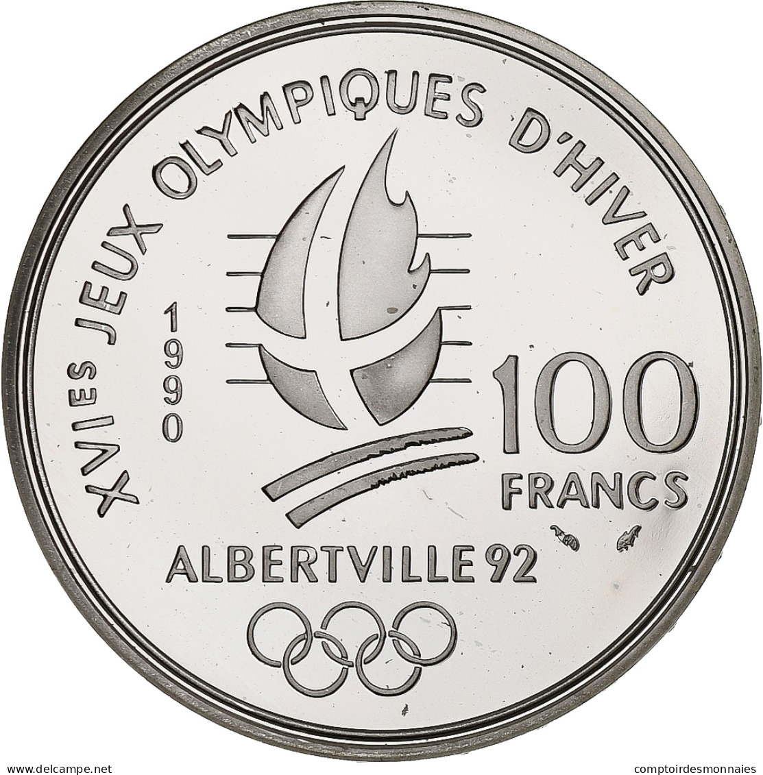 Monnaie, France, Ski Acrobatique, 100 Francs, 1990, Albertville 92, FDC, Argent - Commémoratives