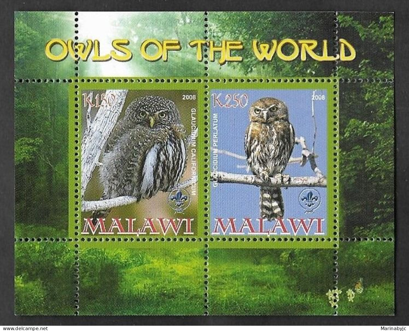 2008 MALAWI FAUNA OF MALAAWI, OWLS OF THE WORLD, SOUVENIR SHEET, MNH - Malawi (1964-...)