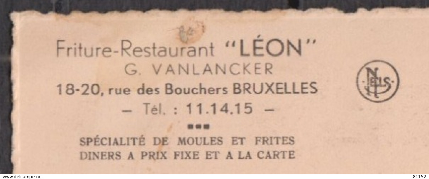 Belgique   BRUXELLES - Friture-Restaurant LEON - Prop. Honoré VANLANCKER-REUMONT    Non écrite - Restaurants