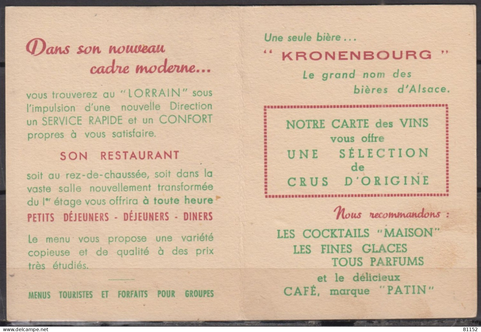 Une Seule Bière " KRONENBOURG "  Sur Carte Pub Mignonette De Bar-Brasserie   LE LORRAIN   Paris X - Miniaturflaschen
