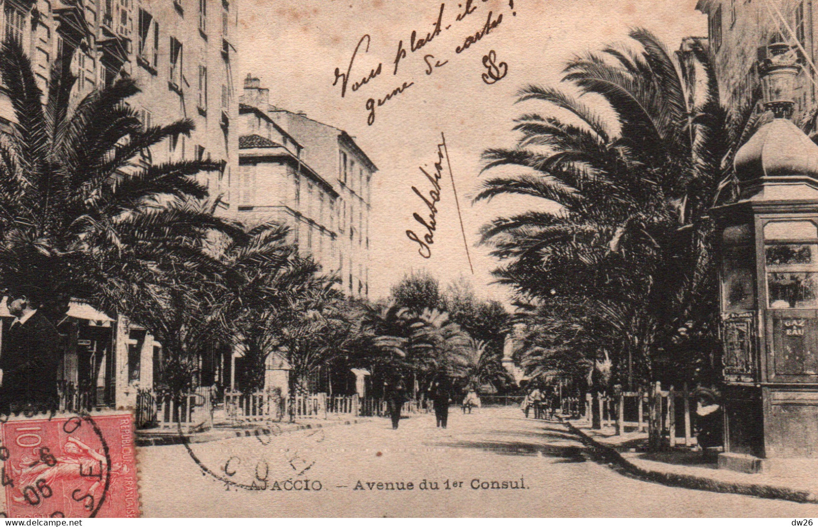 Ajaccio - L'Avenue Du 1er Consul, Colonne Morris - Collection A. Guittard - Carte De 1906 - Ajaccio