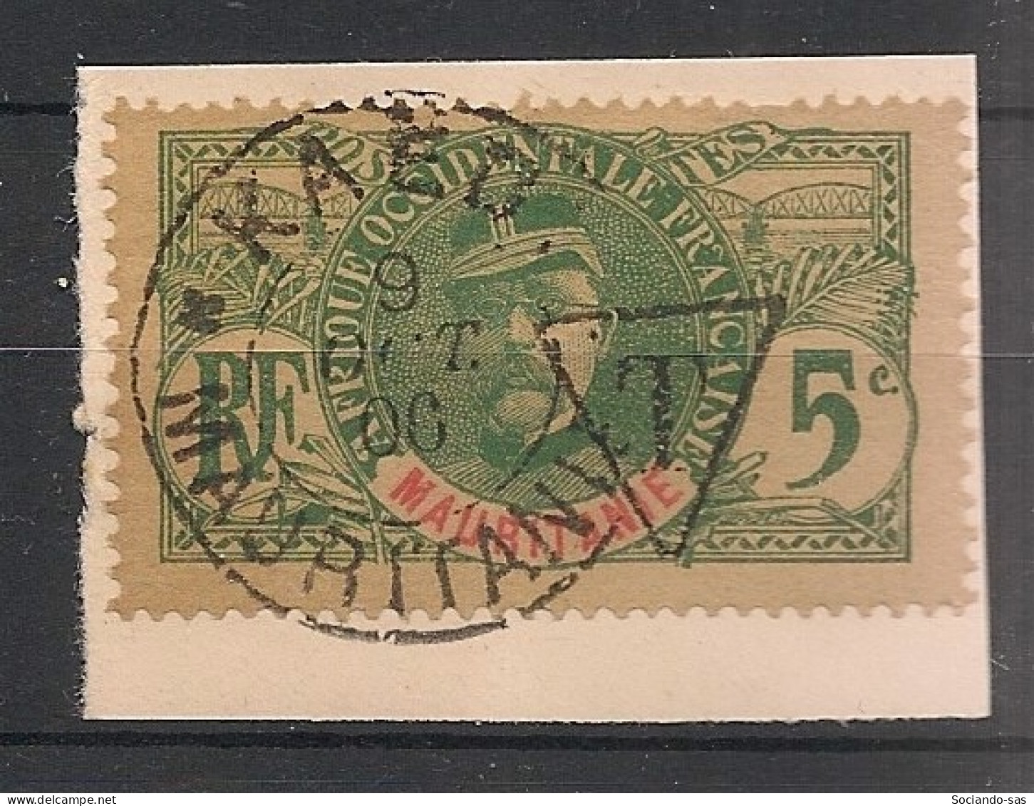 MAURITANIE - 1906 - Taxe TT N°YT. 1 - Faidherbe 5c Vert - Signé SCHELLER - Oblitéré Sur Fragment / Used - Gebruikt