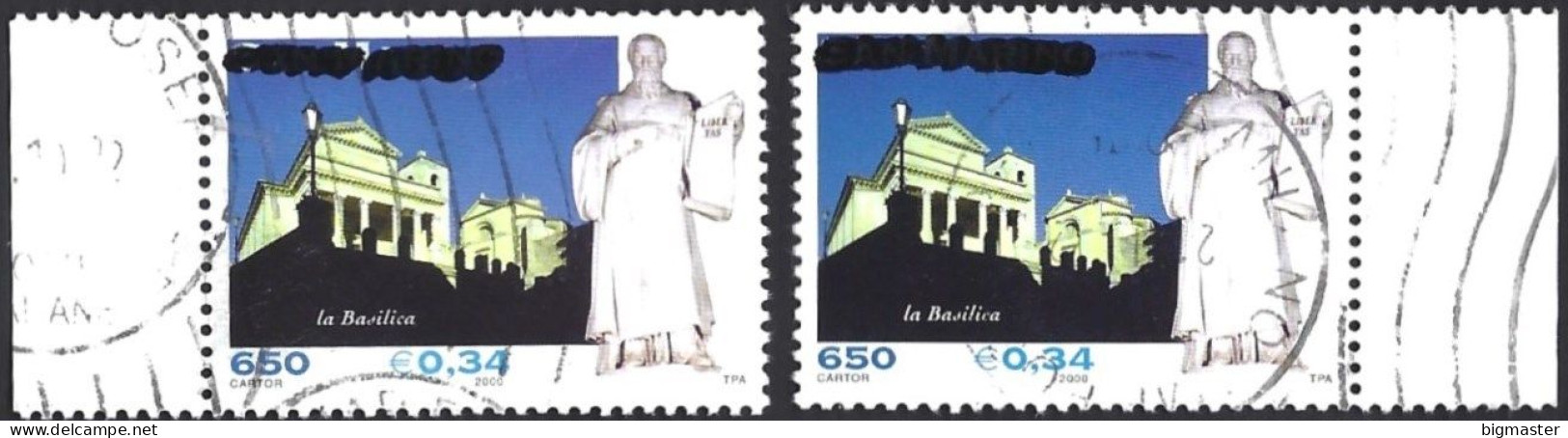 Rsm 2000 1747 Basilica San Marino 2 BF Opposti F.U - Used Stamps