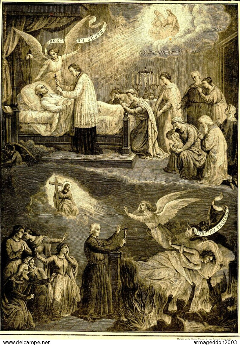 GRAVURE RELIGIEUSE XIXème Siècle 1891 LA MORT DU JUSTE ET LA MORT DU PECHEUR - Religious Art