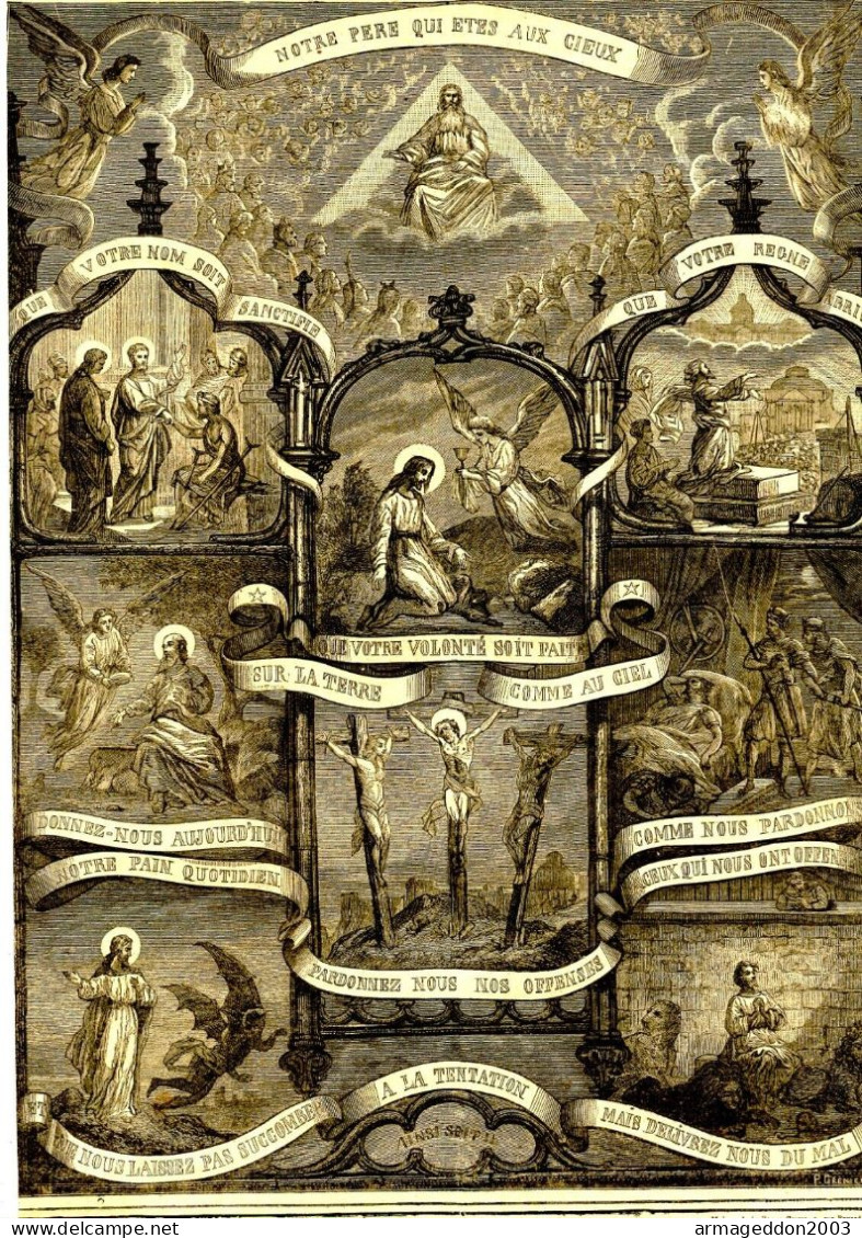 GRAVURE RELIGIEUSE XIXème Siècle 1891 LA PRIERE - L'ORAISON DOMINICALE - Arte Religiosa