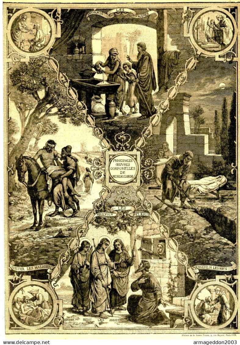 GRAVURE RELIGIEUSE XIXème Siècle 1891 OEUVRES CORPORELLES DE MISERICORDE - Arte Religioso