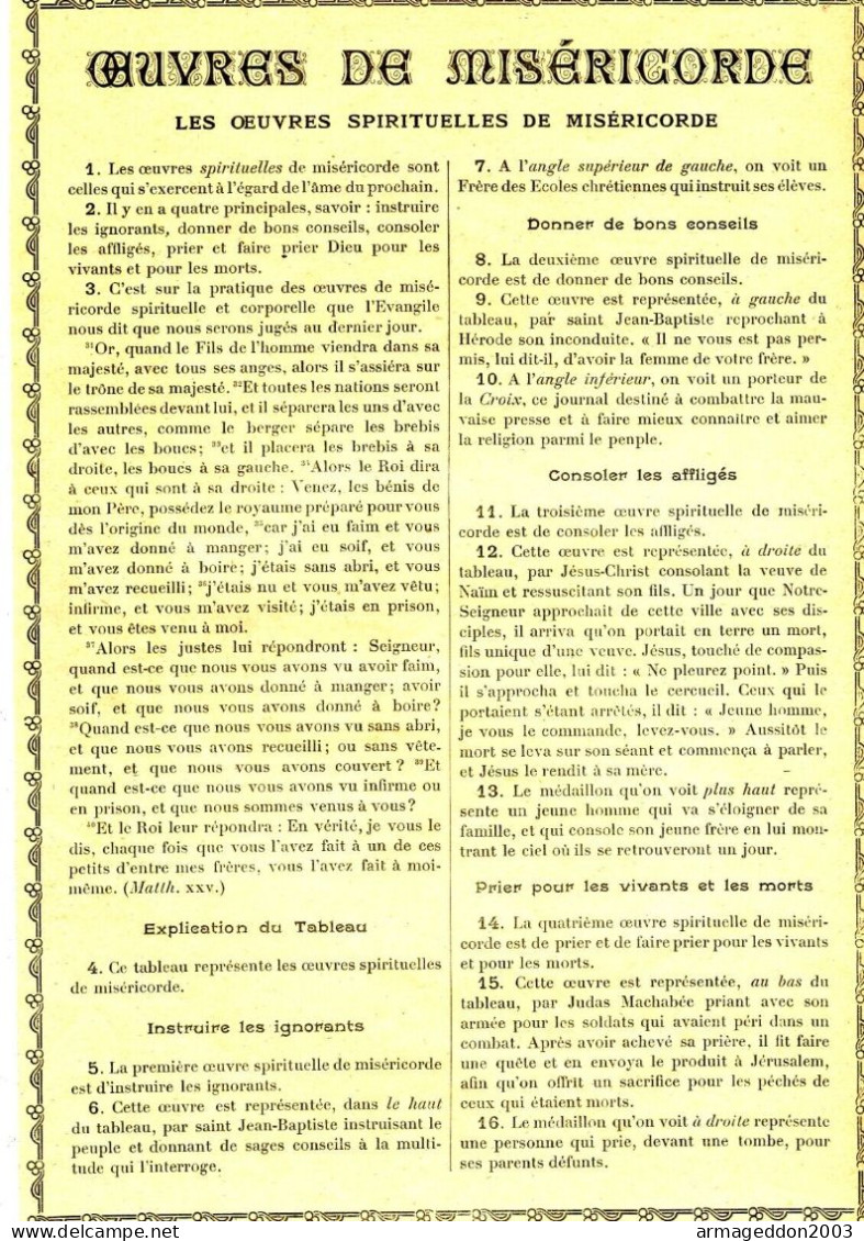 GRAVURE RELIGIEUSE XIXème Siècle 1891 OEUVRES CORPORELLES DE MISERICORDE - Arte Religioso