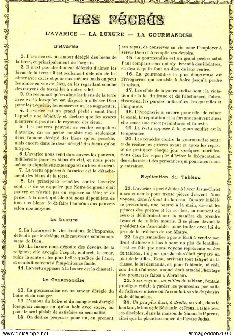 GRAVURE RELIGIEUSE XIXème Siècle 1891 LES PECHES CAPITAUX L'ORGEUIL - Arte Religiosa