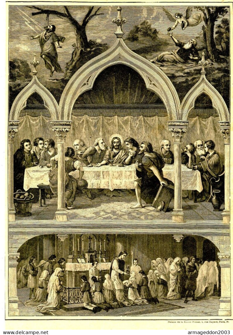 GRAVURE RELIGIEUSE XIXème Siècle 1891 / LES SACREMENTS L'EUCHARISTIE - Religieuze Kunst