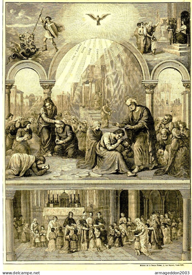 GRAVURE RELIGIEUSE XIXème Siècle 1891 / LES SACREMENTS LA CONFIRMATION - Arte Religiosa