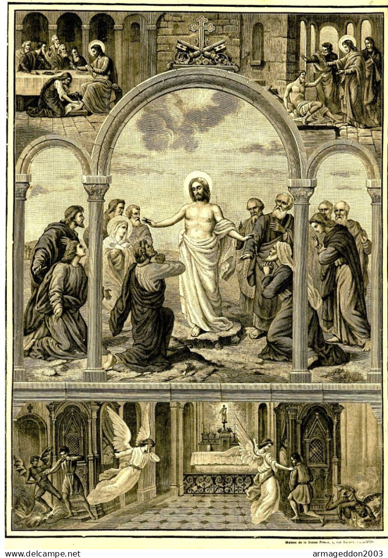 GRAVURE RELIGIEUSE XIXème Siècle 1891 / LES SACREMENTS LA PENITENCE - Arte Religioso