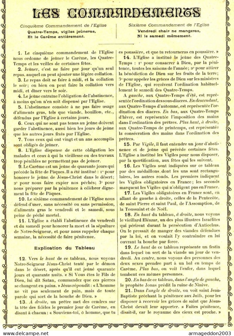 GRAVURE RELIGIEUSE XIXème Siècle 1891 LES COMMANDEMENTS , 3 ET 4 DE L'EGLISE - Religieuze Kunst