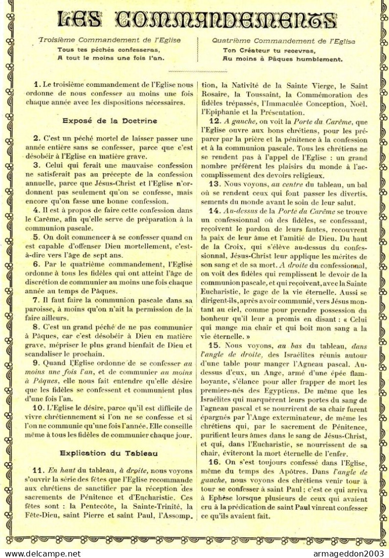 GRAVURE RELIGIEUSE XIXème Siècle 1891 LES COMMANDEMENTS , 1 ET 2 DE L'EGLISE - Art Religieux