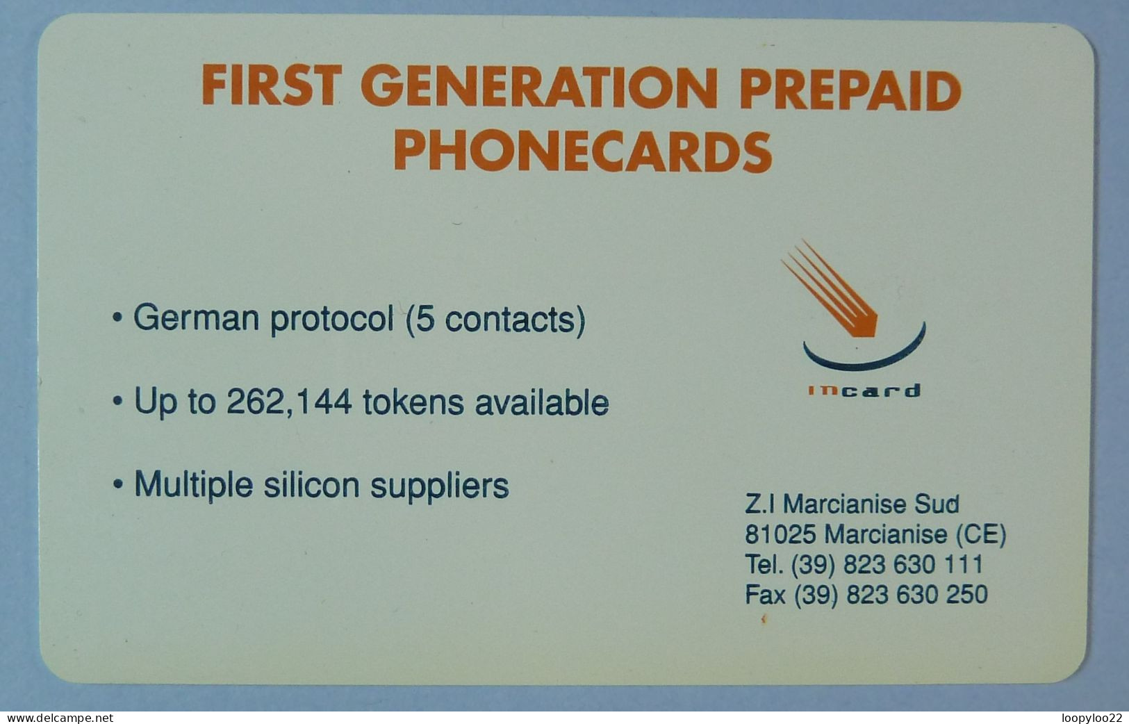 ITALY - Chip - Demo - Incard 15 - MEM - First Generation Prepaid - Tests & Servizi