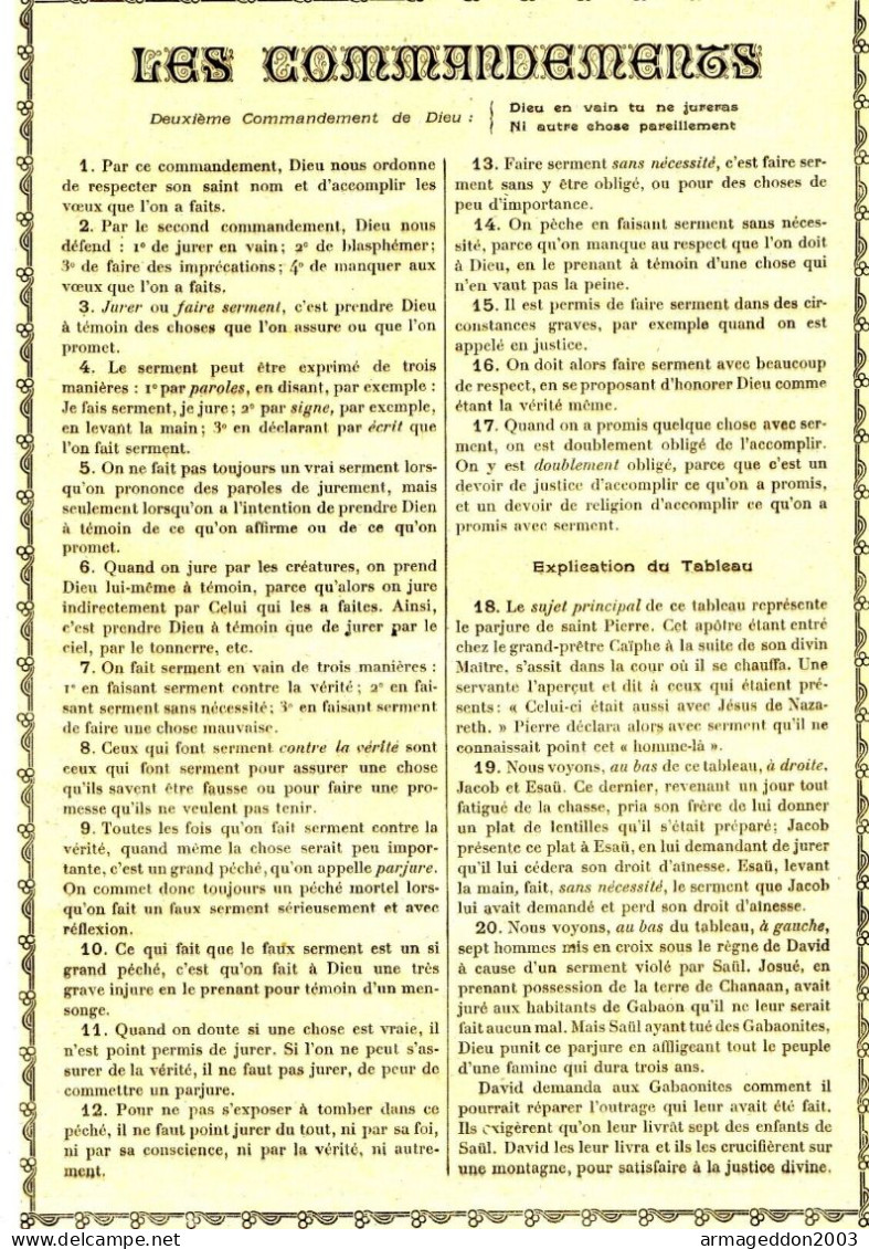 GRAVURE RELIGIEUSE XIXème Siècle 1891 / 1 ER COMMANDEMENT DE DIEU SUITE - Art Religieux