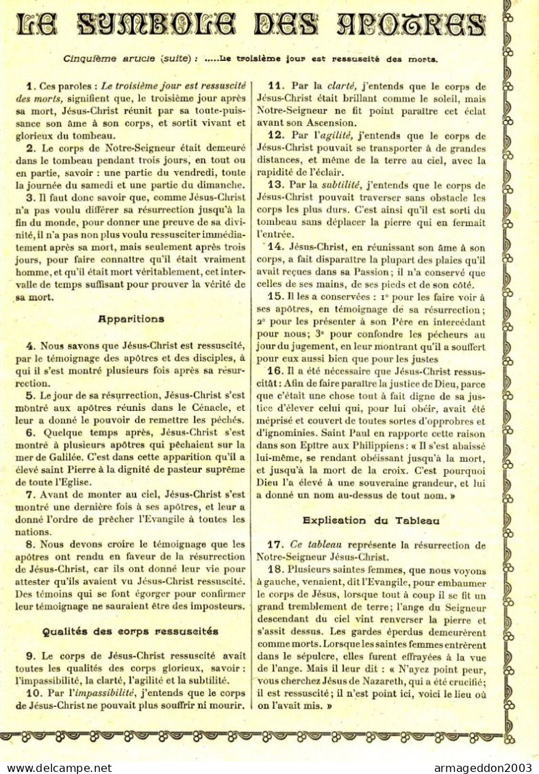 GRAVURE RELIGIEUSE XIXème Siècle 1891 / LE SYMBOLE DES APOTRES ARTICLE 5 - Arte Religiosa